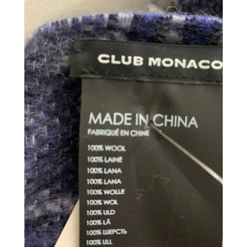 Club Monaco Blue Plaid Wool Scarf